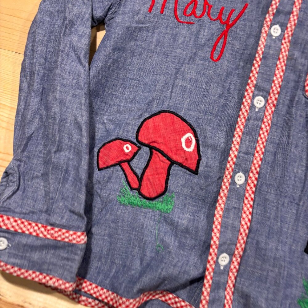 Vintage 70s Montgomery Ward Shirt Womens Medium Chain Stitched Mushrooms - Picture 2 of 15